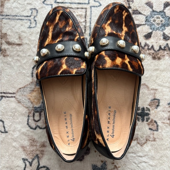 Alex Marie Shoes - Alex Marie Brown Leopard Loafers with Pearl Details